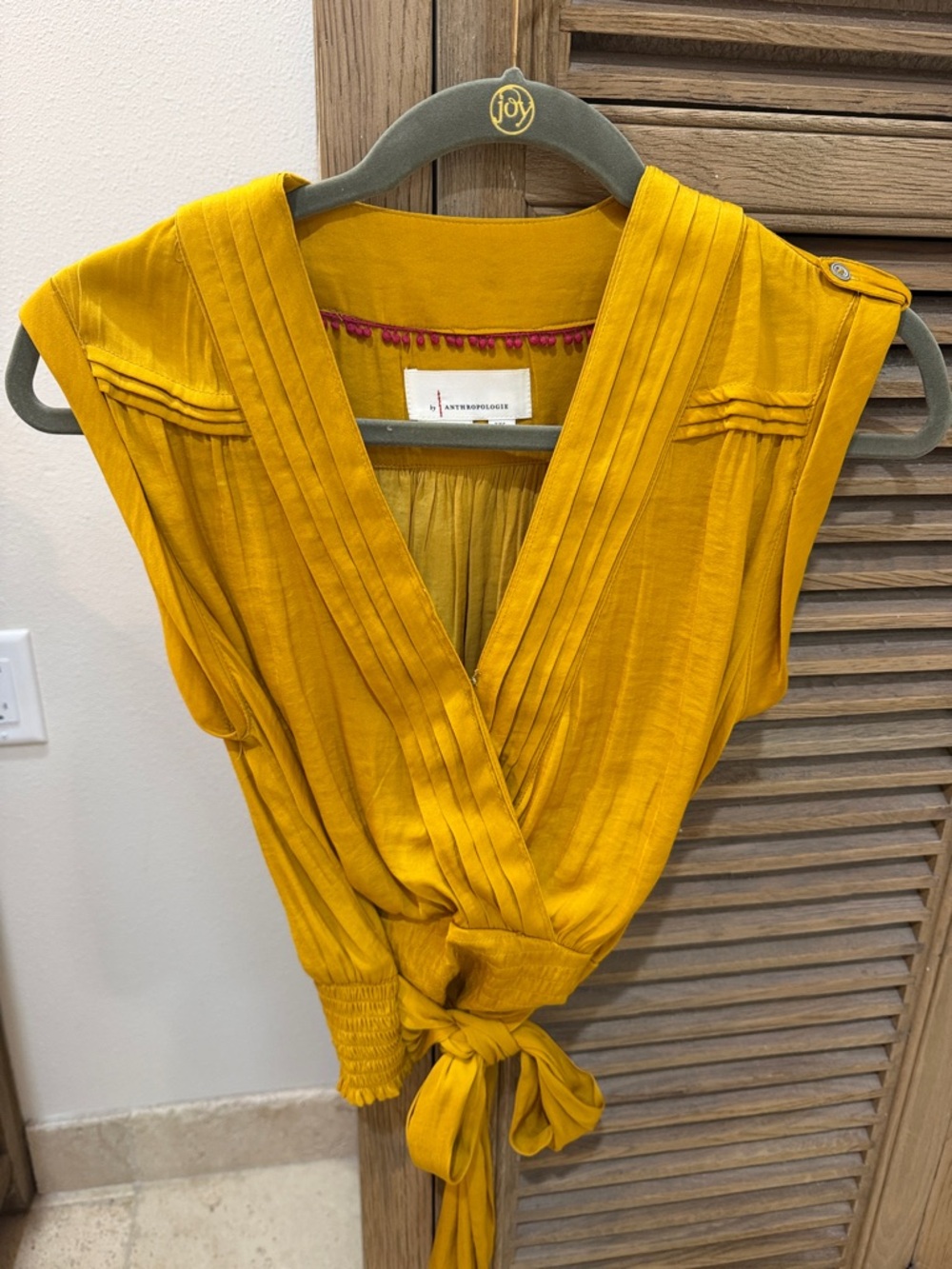 Anthropologie Golden Mustard Wrap Tie Blouse size xxs